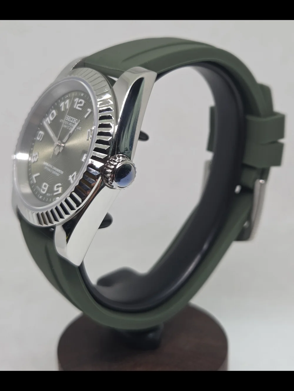 Custom 39mm Automatic Seiko Mod Watch Datejust with Olive Green Dial NH35